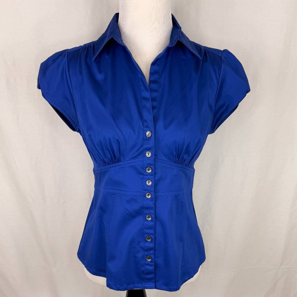 Banana Republic Women's Short Sleeve Button Down Top | Royal Blue | Small